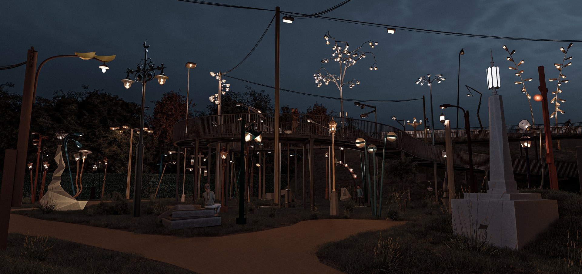 Světla proti temnotě — pohled zahradou